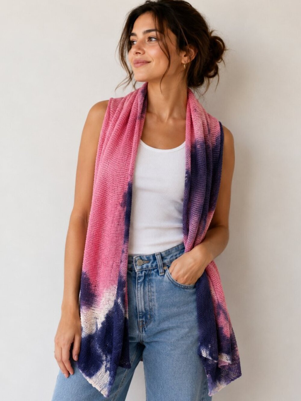 Cabi Linen Size XS Sweater Vest Tie Dyed Tied Dye Sleeveless Handmade